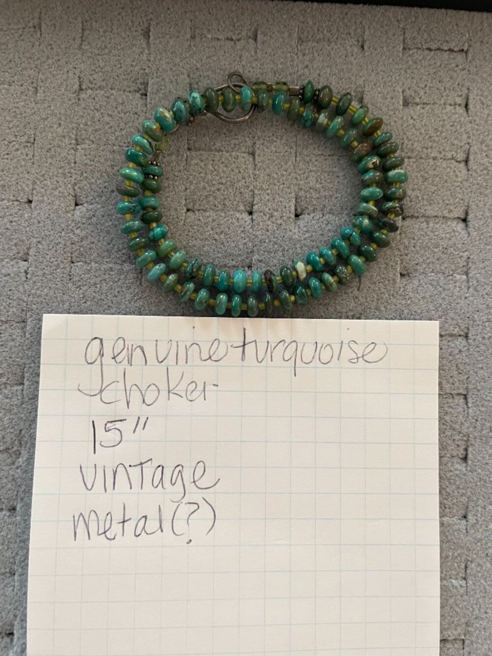 Vintage Necklace Turquoise Native ? Choker 15" 14 grams Retro 70s 60s Handmade - Picture 7 of 9